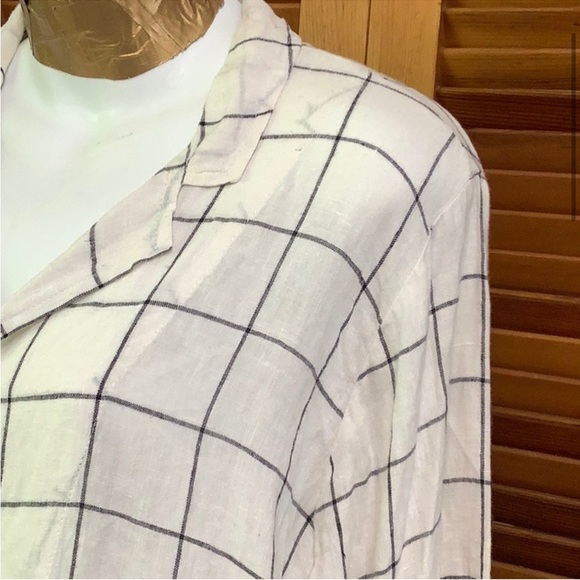 Flax Black &White Windowpane Print Button-Down Top - Picture 13 of 13